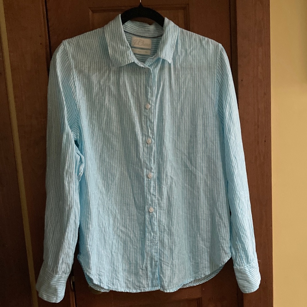 J. Crew Light Blue Striped Women's Button Down Shirt